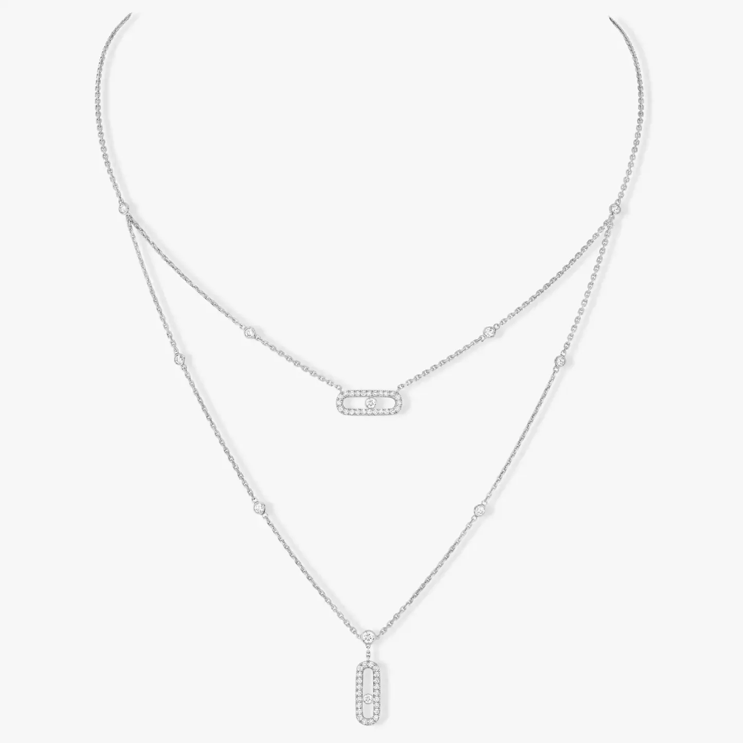 Move Uno 2 Rows Pavé White Gold Diamond Necklace
