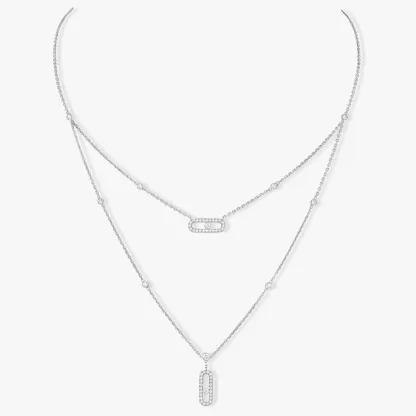 Move Uno 2 Rows Pavé White Gold Diamond Necklace