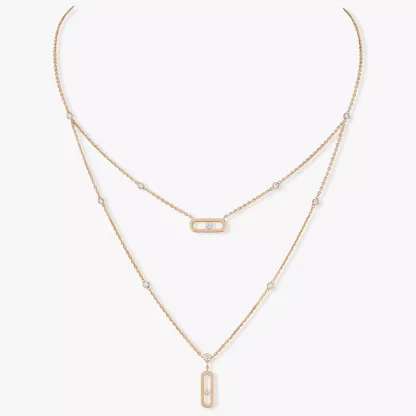 Move Uno 2 Rows Pink Gold Diamond Necklace