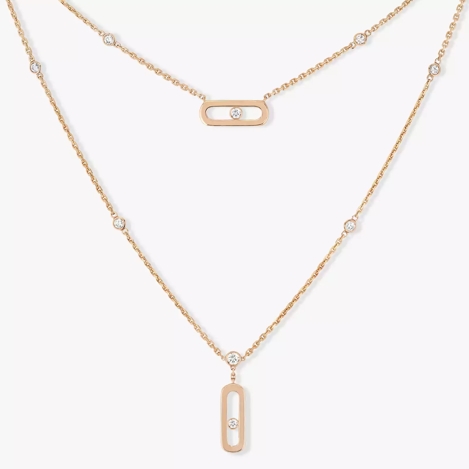 Move Uno 2 Rows Pink Gold Diamond Necklace
