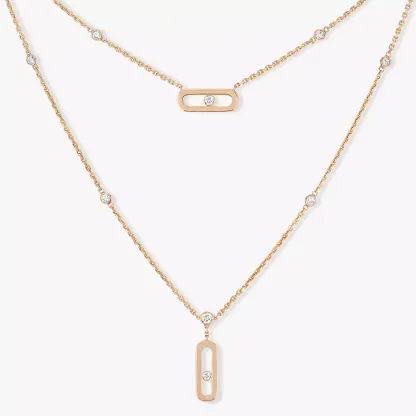 Move Uno 2 Rows Pink Gold Diamond Necklace