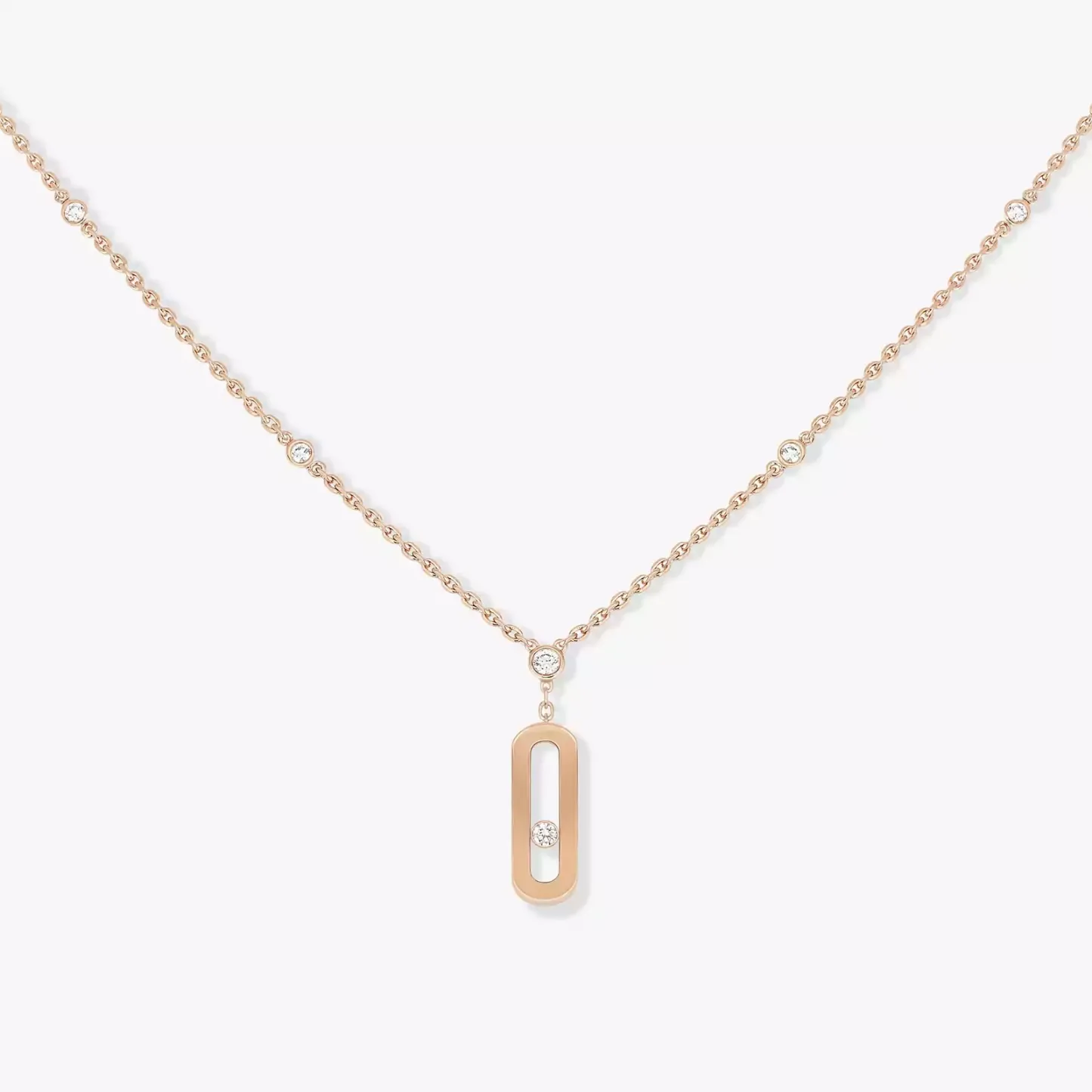 Move Uno Long Necklace Pink Gold Diamond Necklace