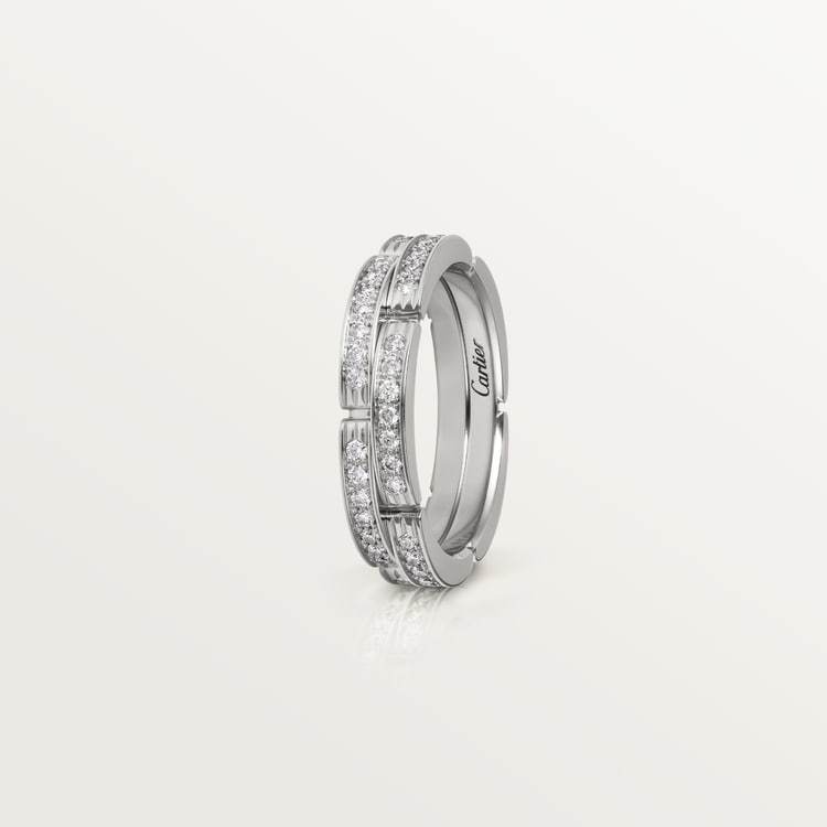 MAILLON PANTHÈRE THIN WEDDING BAND, 2 HALF DIAMOND-PAVED ROWS