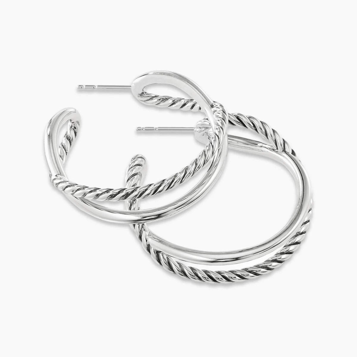 Crossover Hoop Earrings Sterling Silver, 33.7mm