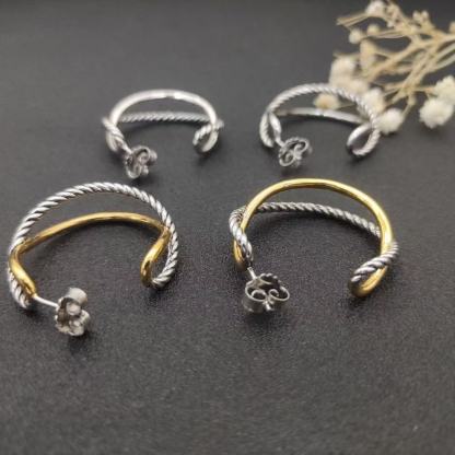 Crossover Hoop Earrings Sterling Silver with 18K Yellow Gold 33.7mm