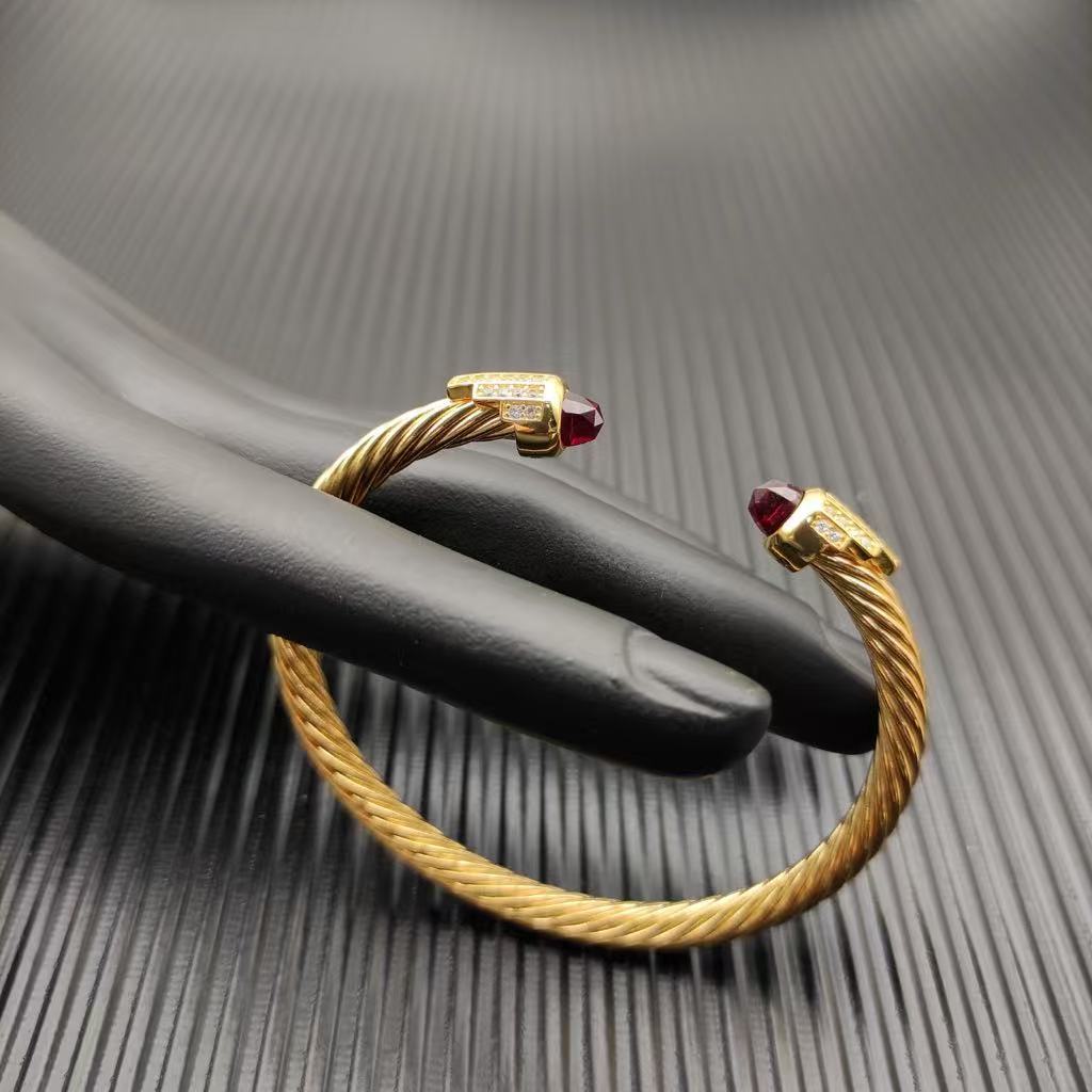 Cable Bracelet with Red Topaz & Diamond Accents  5mm