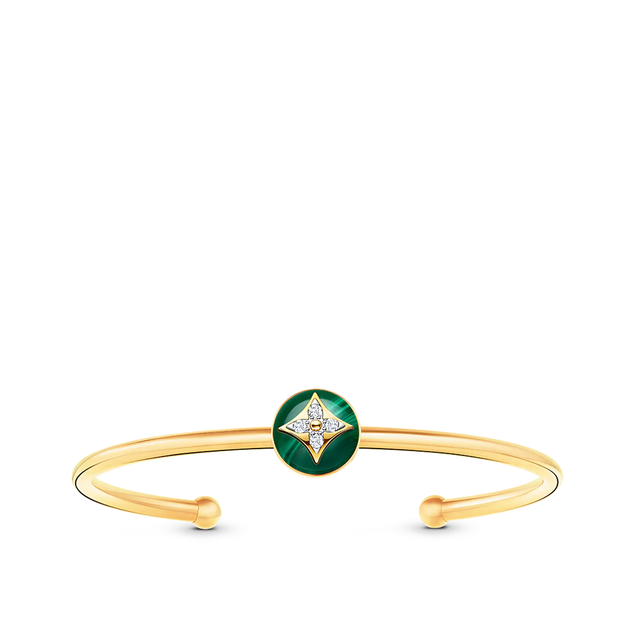 B Blossom Open Bangle, Yellow Gold, White Gold, Malachite And Diamonds