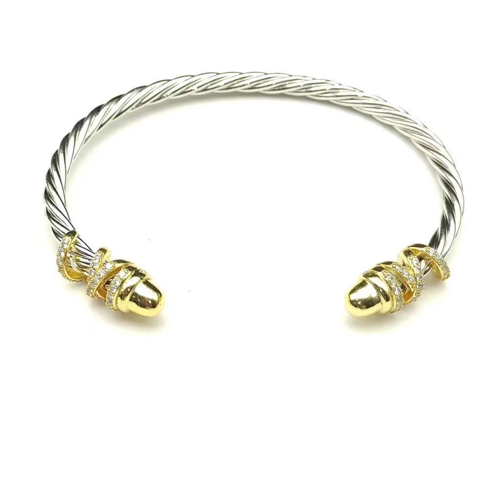 Petite Helena Classic Cable Bracelet Sterling Silver with 18K Yellow Gold, Gold Domes and Diamonds, 4mm