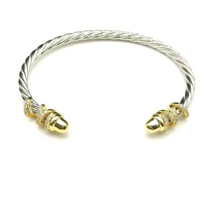 Petite Helena Classic Cable Bracelet Sterling Silver with 18K Yellow Gold, Gold Domes and Diamonds, 4mm