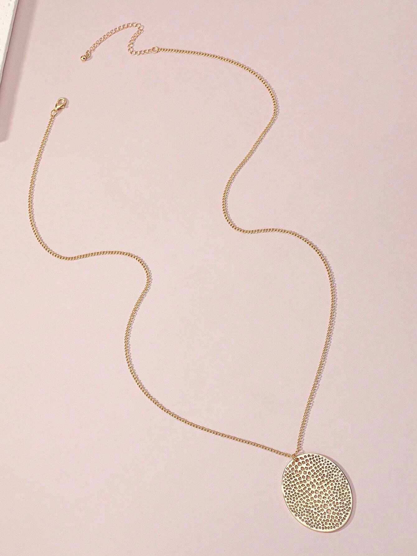 1pc Gold-Tone Alloy Ellipse Pendant Simple Fashionable Elegant Long Necklace