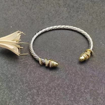 Petite Helena Classic Cable Bracelet Sterling Silver with 18K Yellow Gold, Gold Domes and Diamonds, 4mm