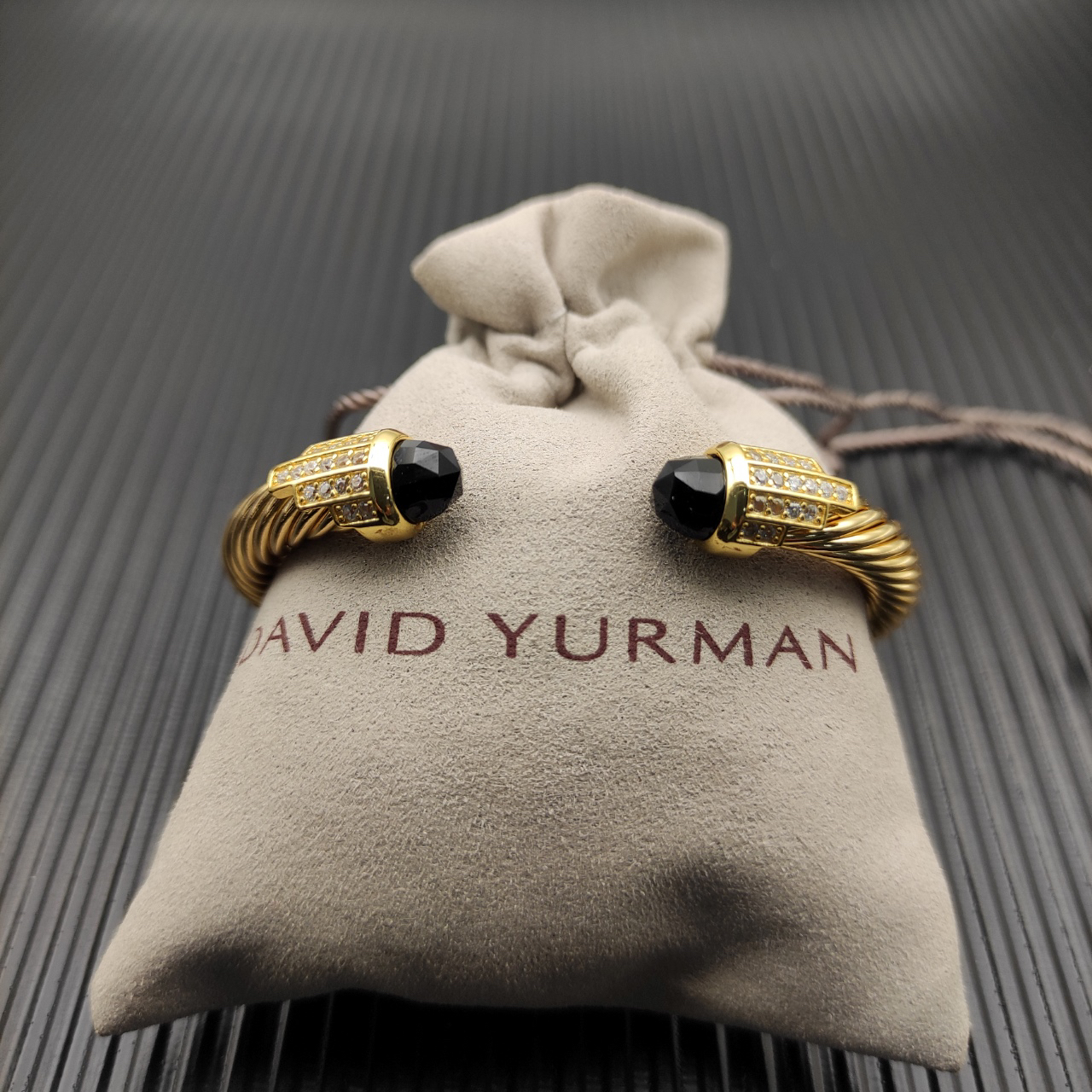 7mm Cable Bracelet with Black  & Diamond Accents