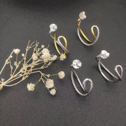 Crossover Hoop Earrings Sterling Silver with 18K Yellow Gold 33.7mm