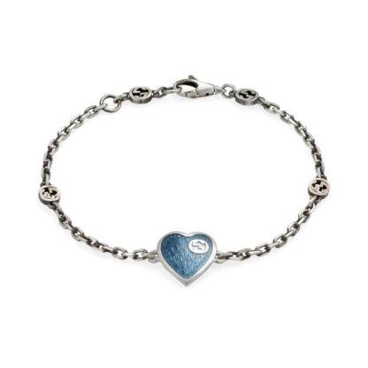 Interlocking G Light Blue Enamel Heart Bracelet