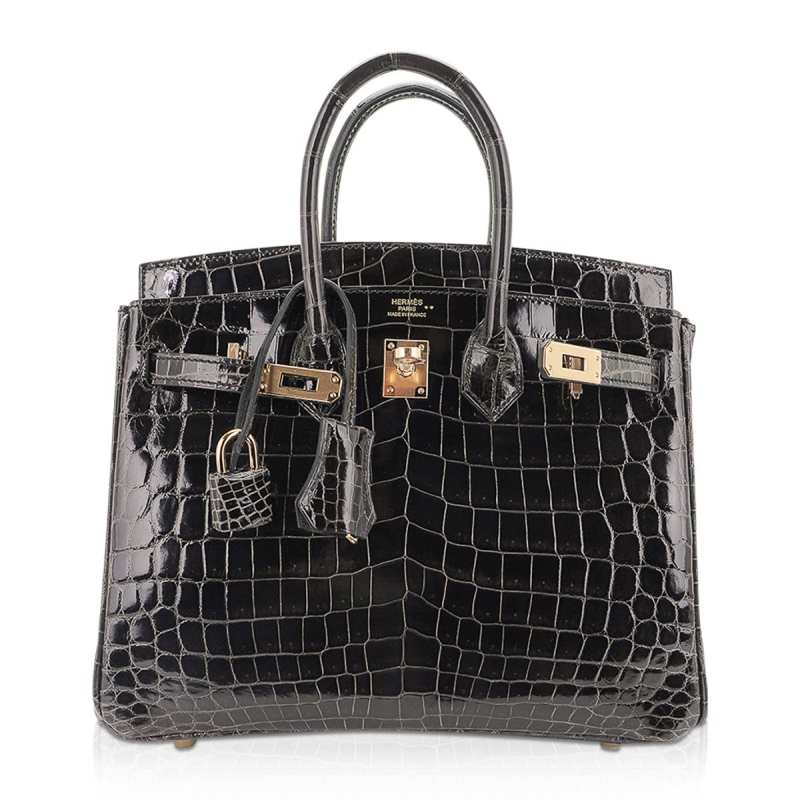 Birkin 25 Bag Graphite Crocodile with Palladium Hardware