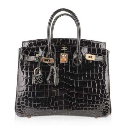 Birkin 25 Bag Graphite Crocodile with Palladium Hardware