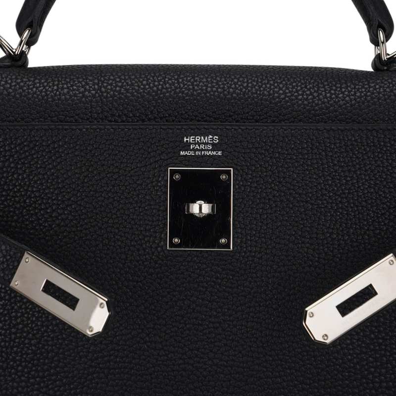 Kelly 32 Retourne Bag Black Togo Leather with Palladium Hardware