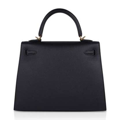 Kelly Sellier 25 Bag Black Epsom Gold Hardware New