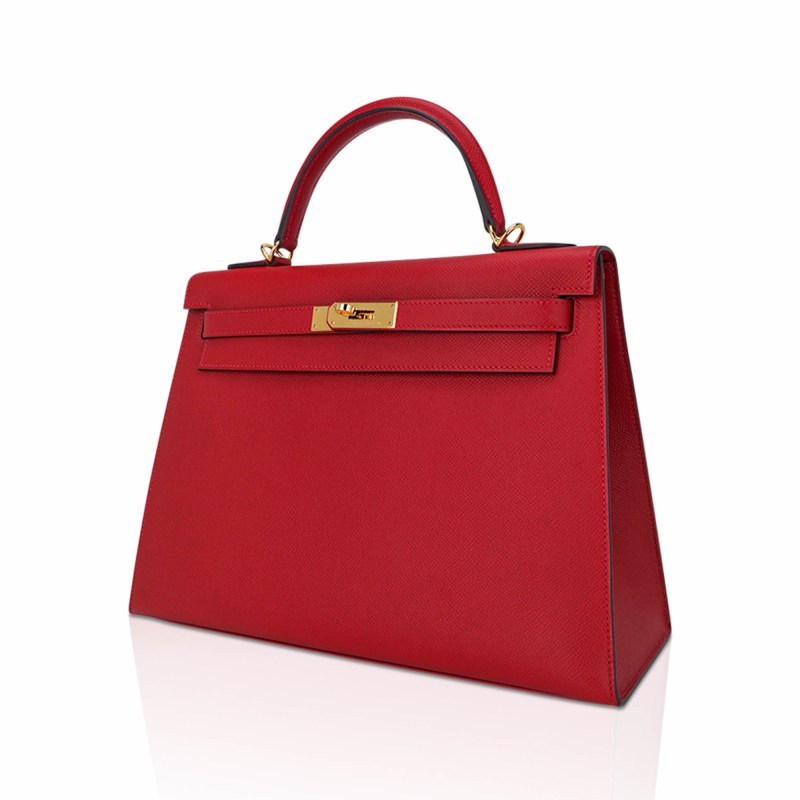 Kelly 32 Sellier Bag Rouge Casaque Epsom Leather with Gold Hardware