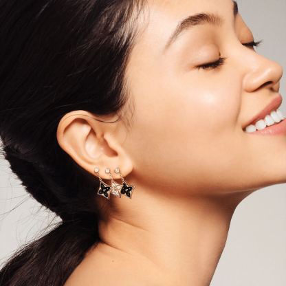 Color Blossom BB Star Ear Studs, Pink Gold And Diamonds