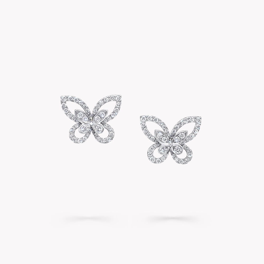 Butterfly Silhouette Diamond Mini Stud Earrings WHITE GOLD
