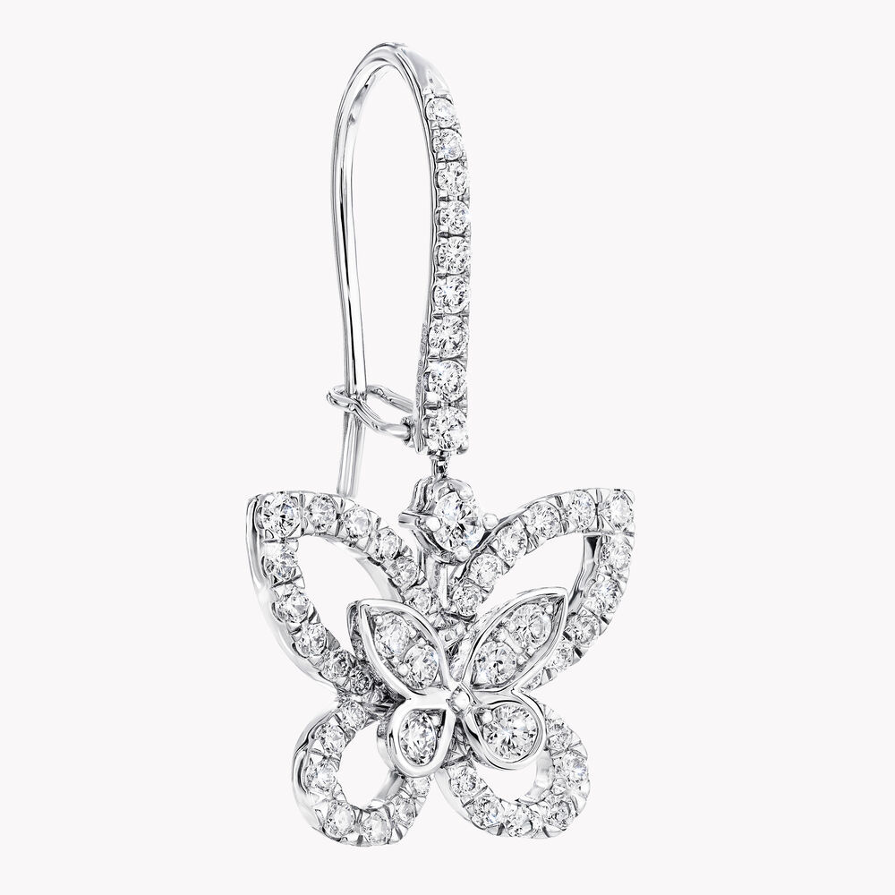 Butterfly Silhouette Diamond Drop Earrings WHITE GOLD