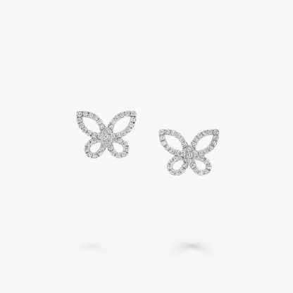 Mini Butterfly Silhouette Diamond Earrings WHITE GOLD