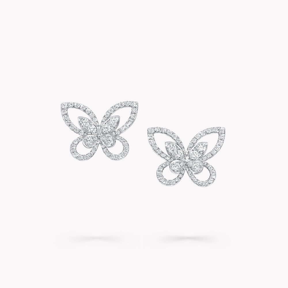 Butterfly Silhouette Diamond Stud Earrings WHITE GOLD