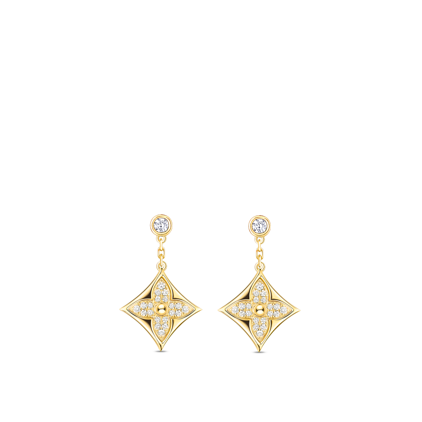 Color Blossom BB Star Ear Studs, Yellow Gold And Diamonds