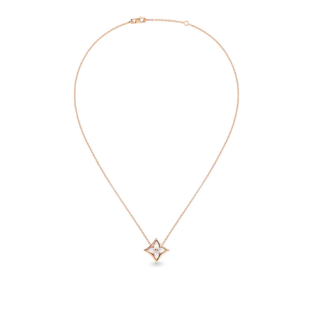 Color Blossom star pendant, pink gold and white mother-of-pearl