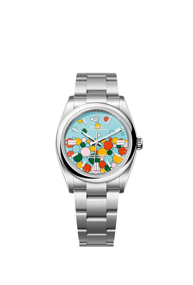 Oyster Perpetual 36, Oystersteel, 36mm, Turquoise Celebration Motif Dial, Ref# 126000-0009