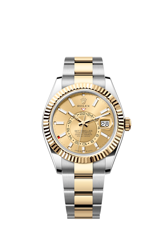Sky-Dweller, 42mm, Oystersteel and 18k Yellow Gold, Champagne, Oyster, Ref# 336933-0001