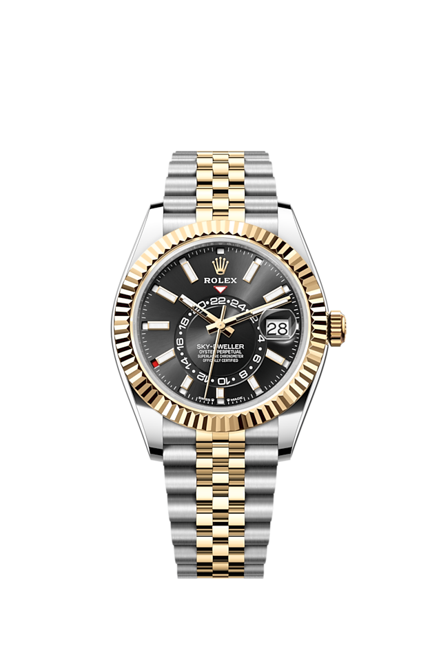 Sky-Dweller, 42mm, Oystersteel and 18k Yellow Gold, Black, Jubilee, Ref# 336933-0004