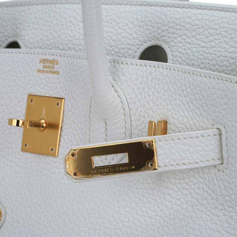 Birkin 30 Bag White Clemence Leather with Gold Hardware