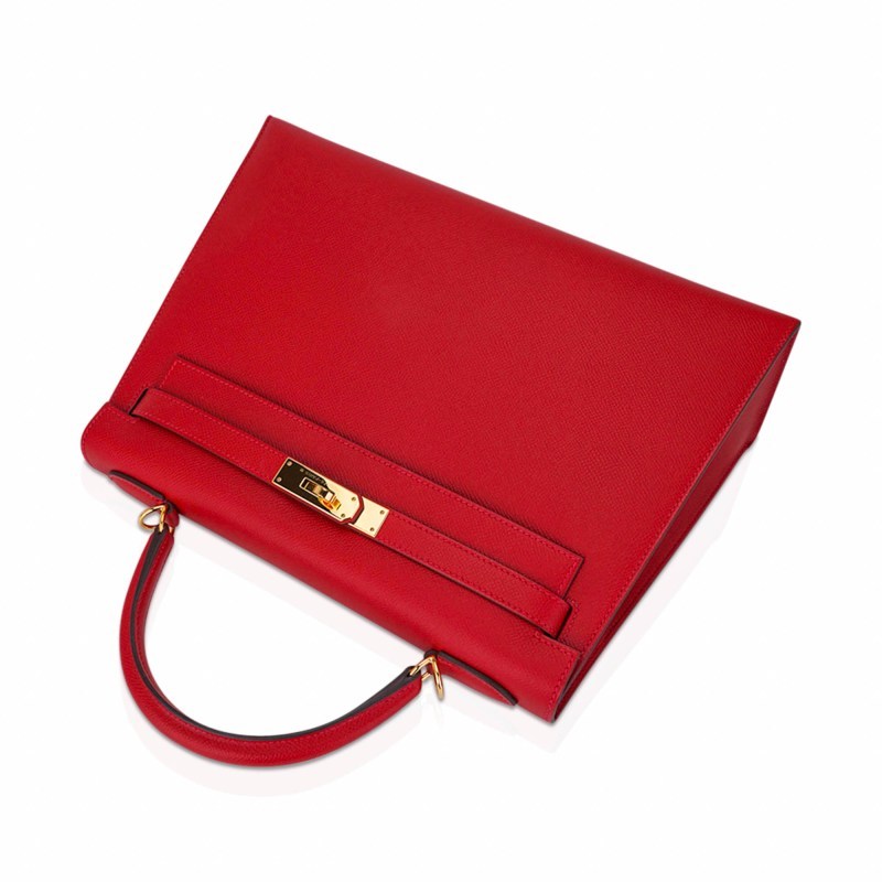 Kelly 32 Sellier Bag Rouge Casaque Epsom Leather with Gold Hardware