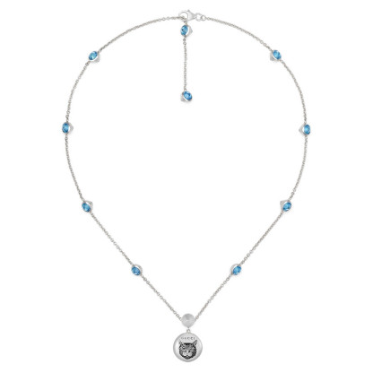 Blind For Love Silver Blue Zirconia Circle Pendant Necklace