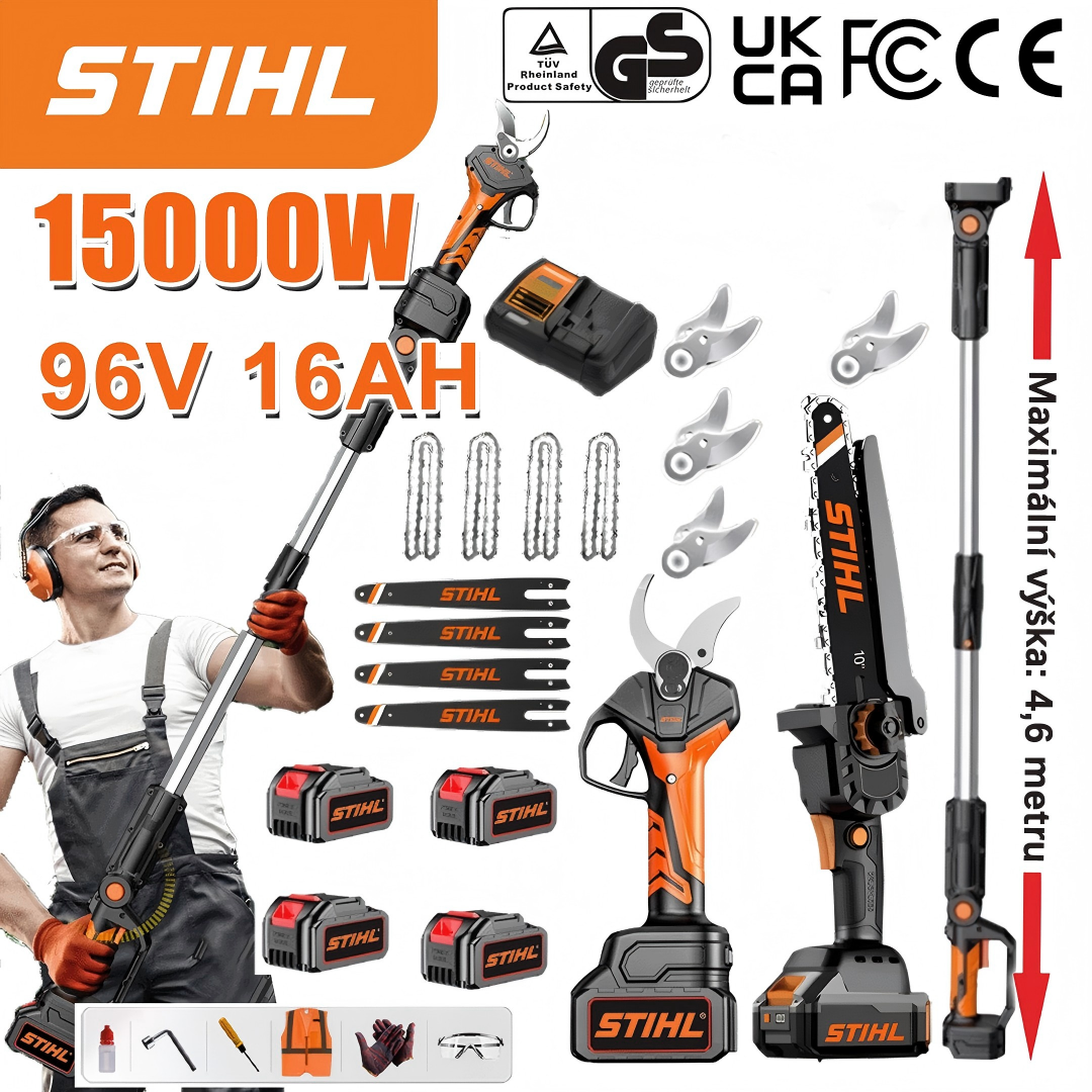 🌲 Teleszkópos láncfűrész 15000 W-os lítium akkumulátorral és hosszabbító rúddal