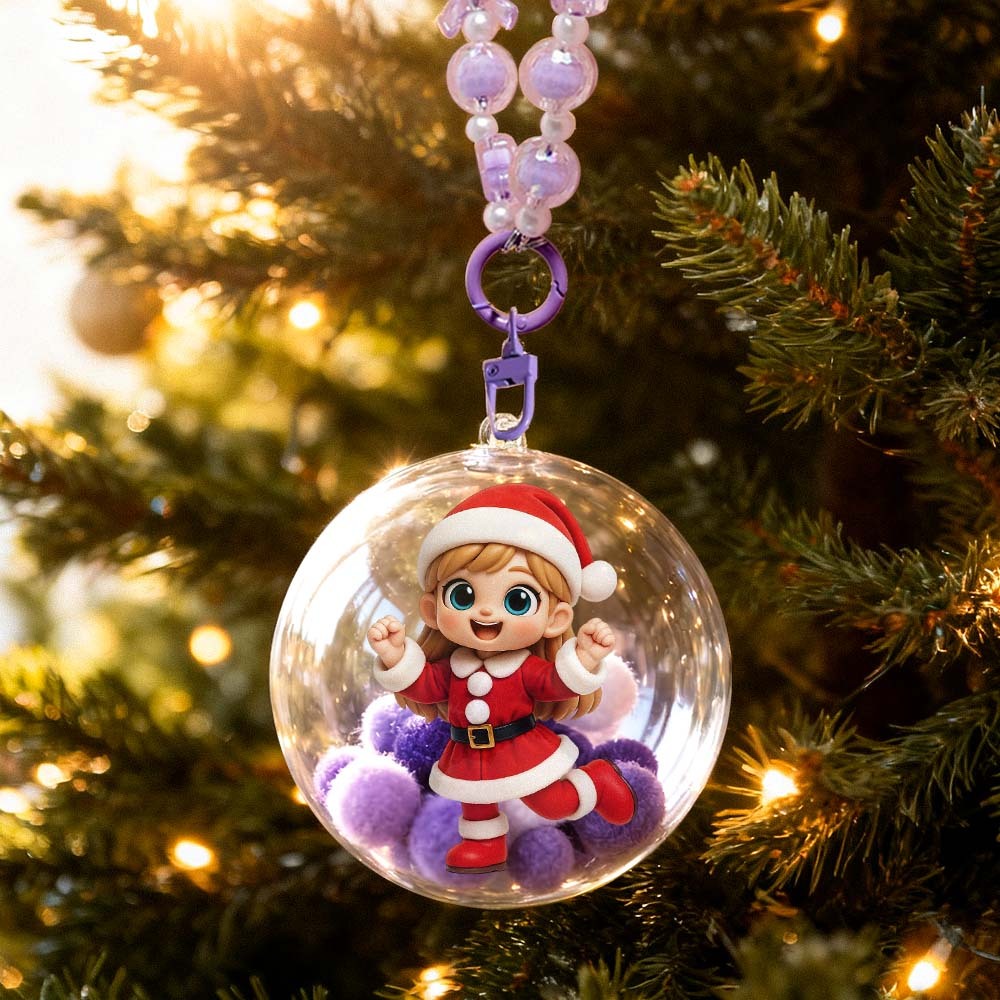 Custom 3D Mini Figure Christmas Ornament Personalized Transparent Hanging Ball Decoration for Christmas Tree