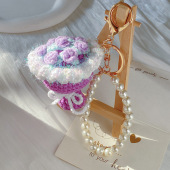 Lila Handgehäkelter Mini-blumen-schlüsselanhänger, Süßes Blumengeschenk Für Schlüssel Und Taschen, Handgefertigt