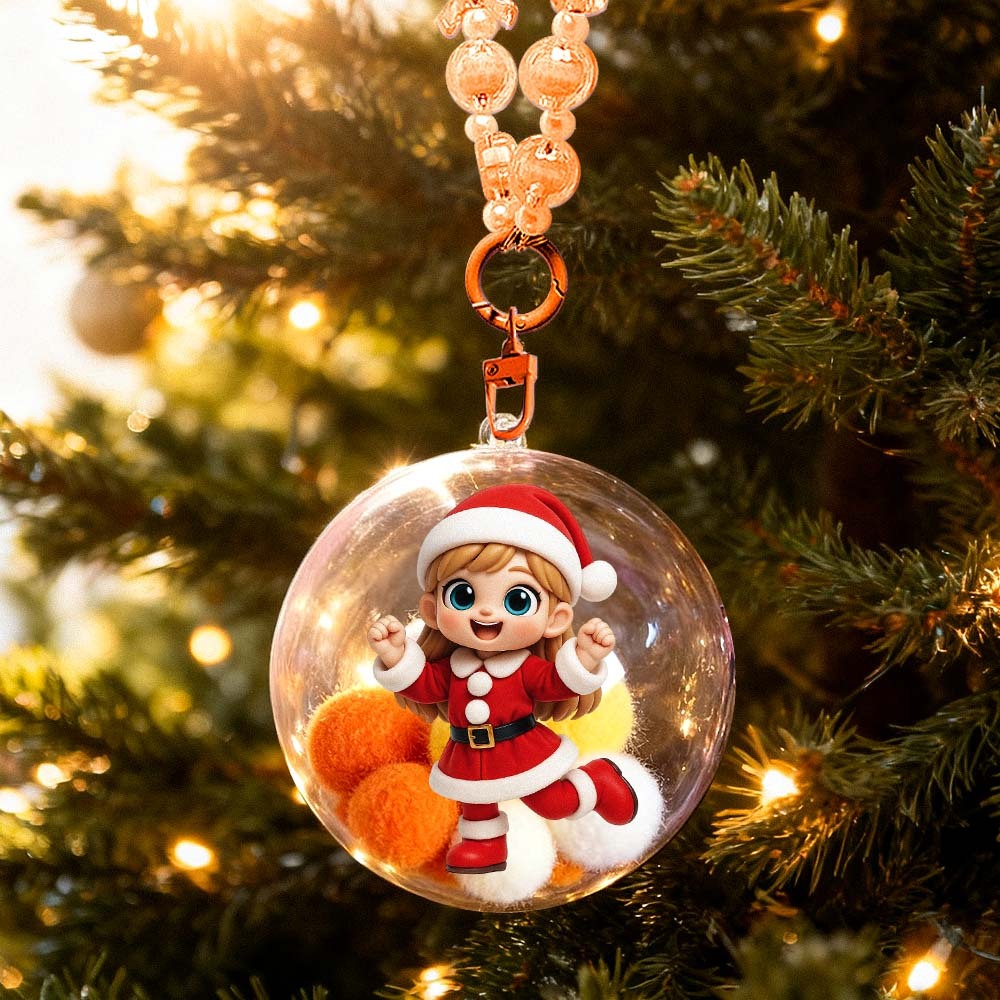 Custom 3D Mini Figure Christmas Ornament Personalized Transparent Hanging Ball Decoration for Christmas Tree