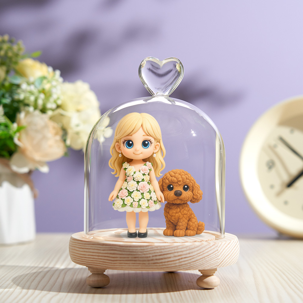 Heart-Shaped LED Glass Dome Night Light Romantic Figurine Display for Couples & Personalized Gifts