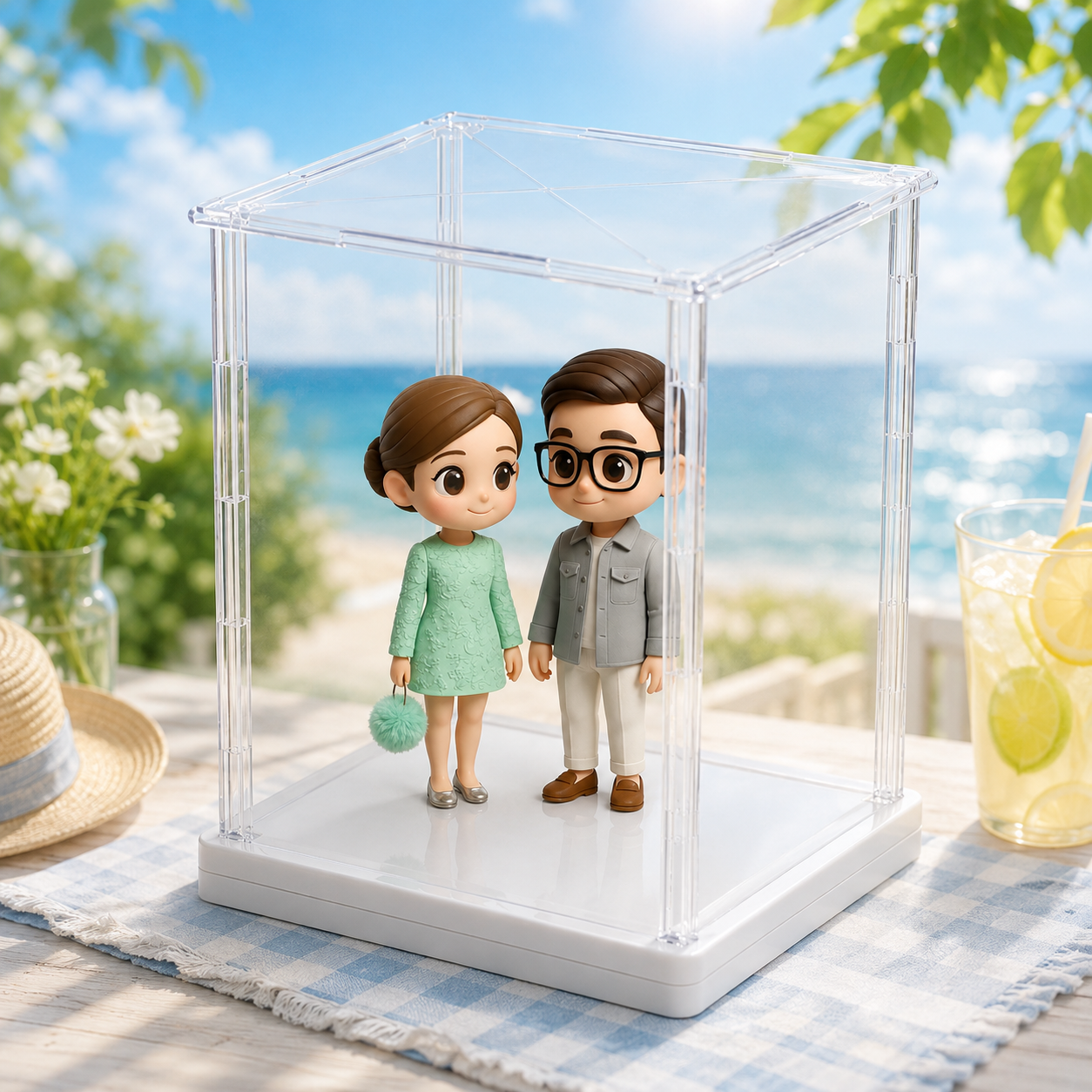 Individuelle 3D-Figur Vom Foto Mit Drehbarer Acryl-Vitrine, Personalisierte Minifigur Für Paare - 