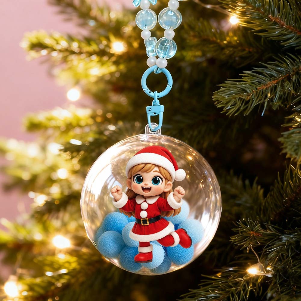 Custom 3D Mini Figure Christmas Ornament Personalized Transparent Hanging Ball Decoration for Christmas Tree