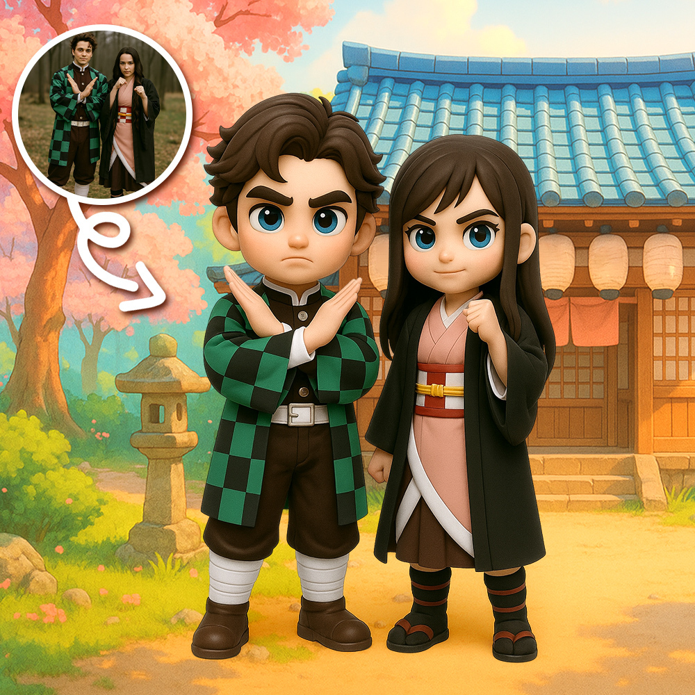 Zwei Cosplay-fotos Zu Benutzerdefinierten Chibi-anime-figuren, Personalisiertes 3d-cartoon-charakterset - 