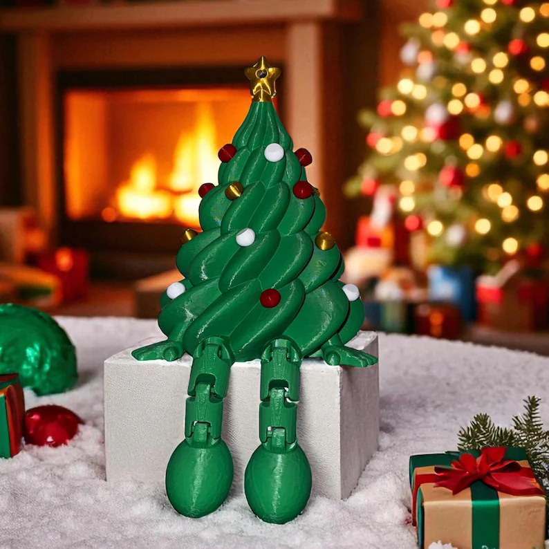 Mini Christmas Tree Figurine  Cute Tabletop Ornament with Leg Small Resin Decoration for Desk & Holiday Display