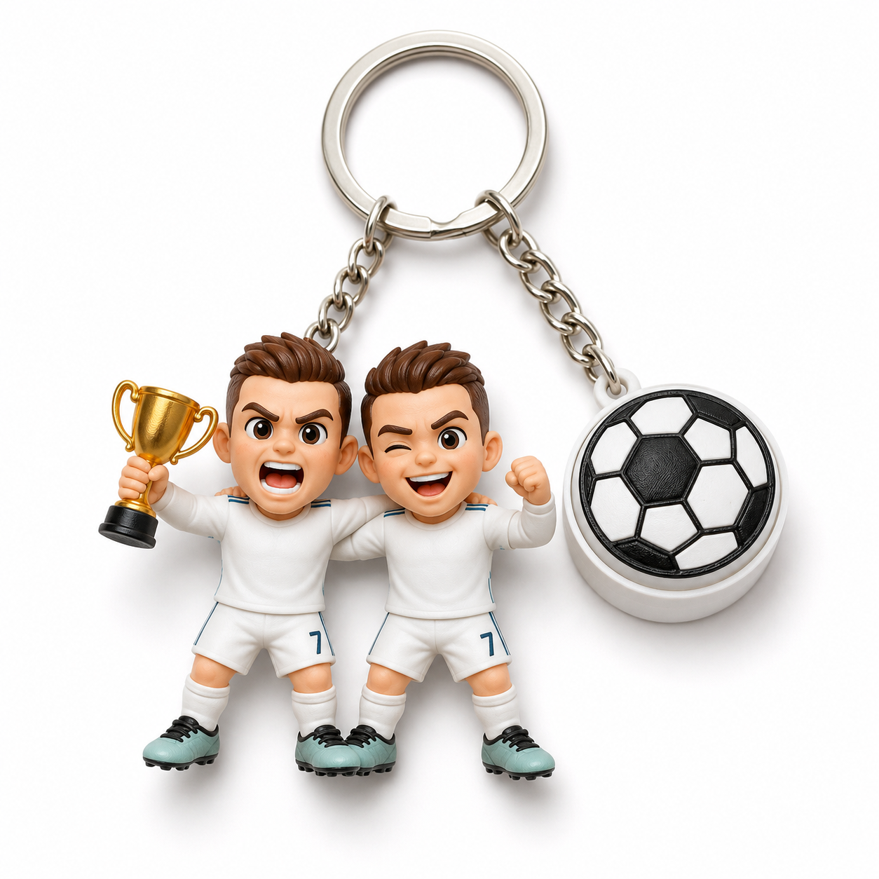 Personalisierte 3D-Schlüsselanhängerfigur vom Foto, individueller 3D-Schlüsselanhänger mit Fußball-Zappelzubehör, perfektes einzigartiges Geschenk für Sportliebhaber - 