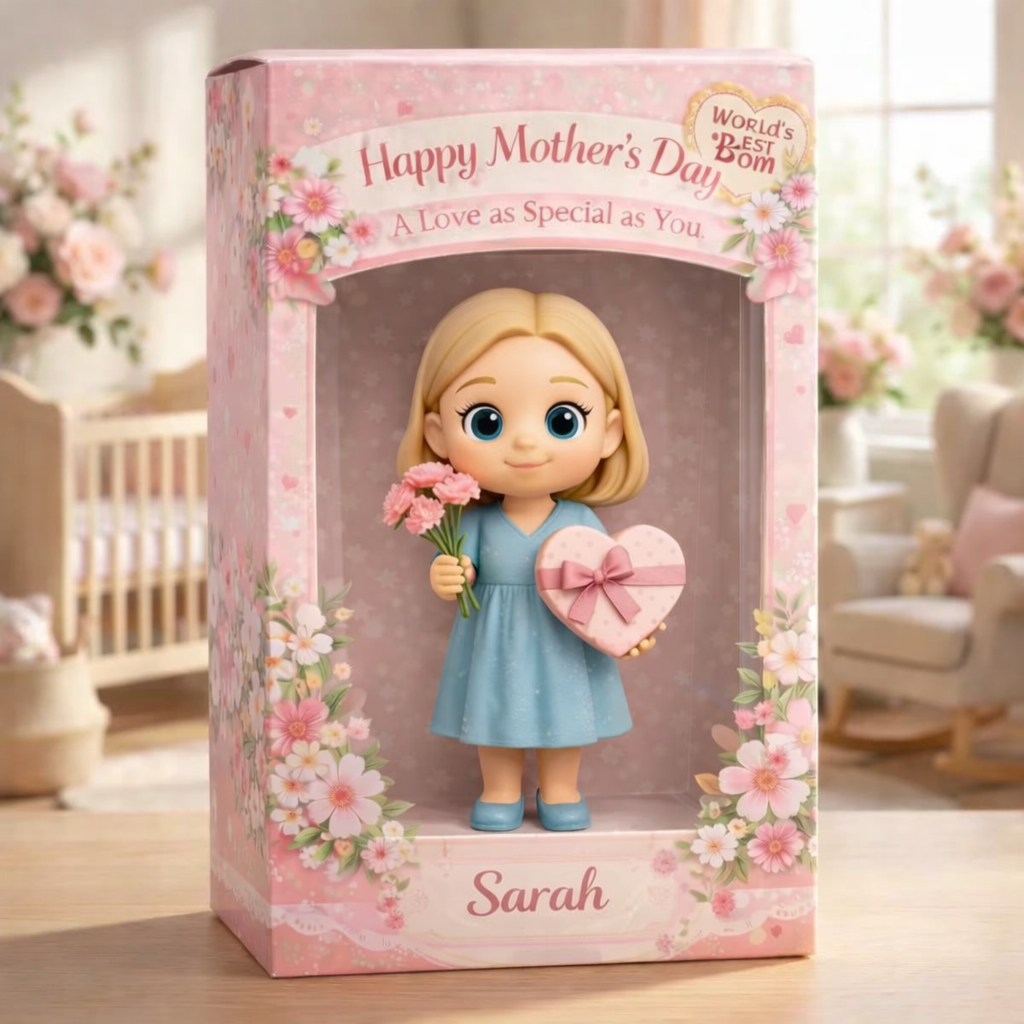 Personalisierte 3d-figur Als Geschenkbox Mit Blumendesign. Individuelle Mutter-kind-figur Nach Foto. Einzigartiges Erinnerungsgeschenk Für Mama, Oma Und Zum Muttertag.