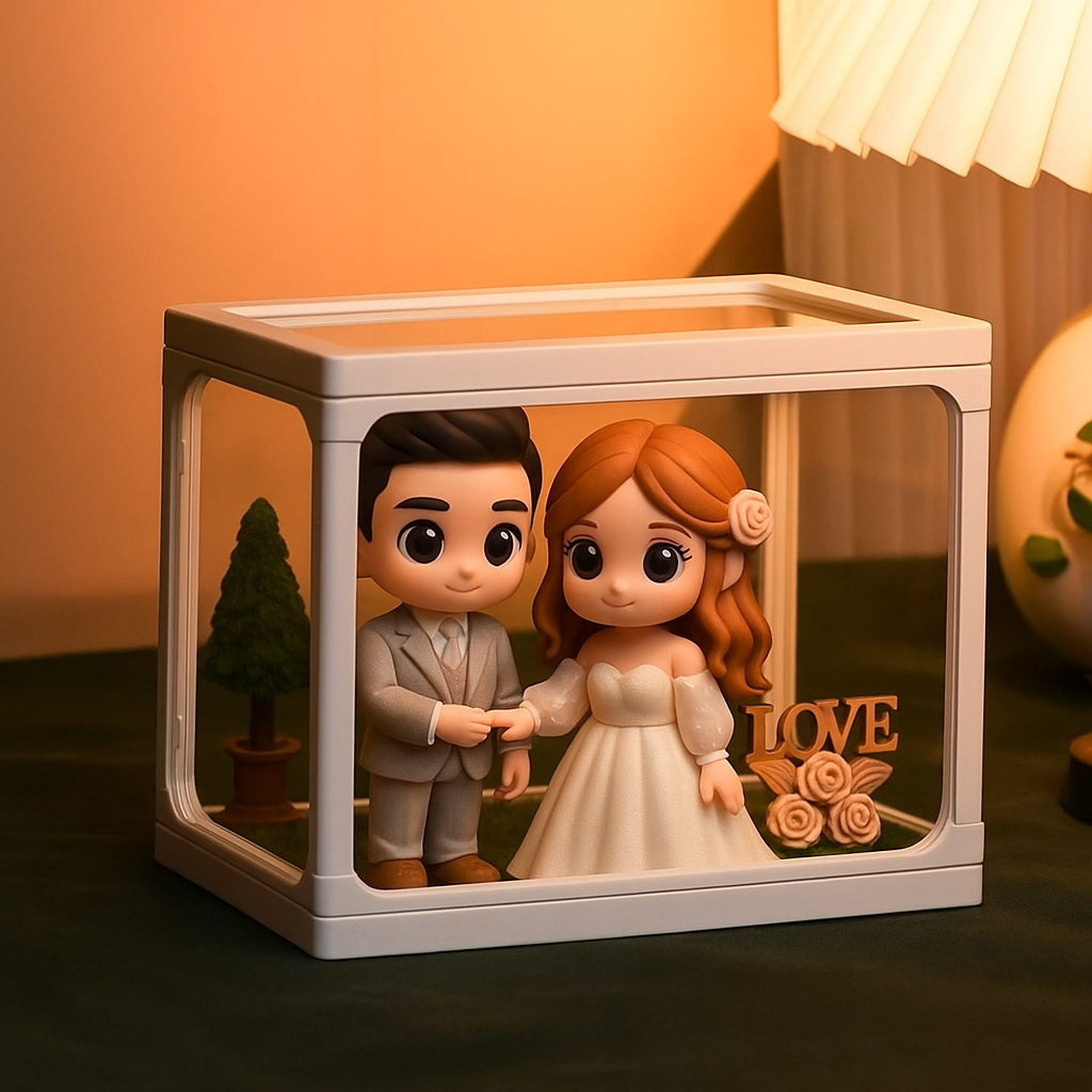 Benutzerdefinierte 3d Paar Figur Glas Puppenhaus Personalisierte Szene Vitrine Einzigartige Home Decor Jahrestagsgeschenk - 