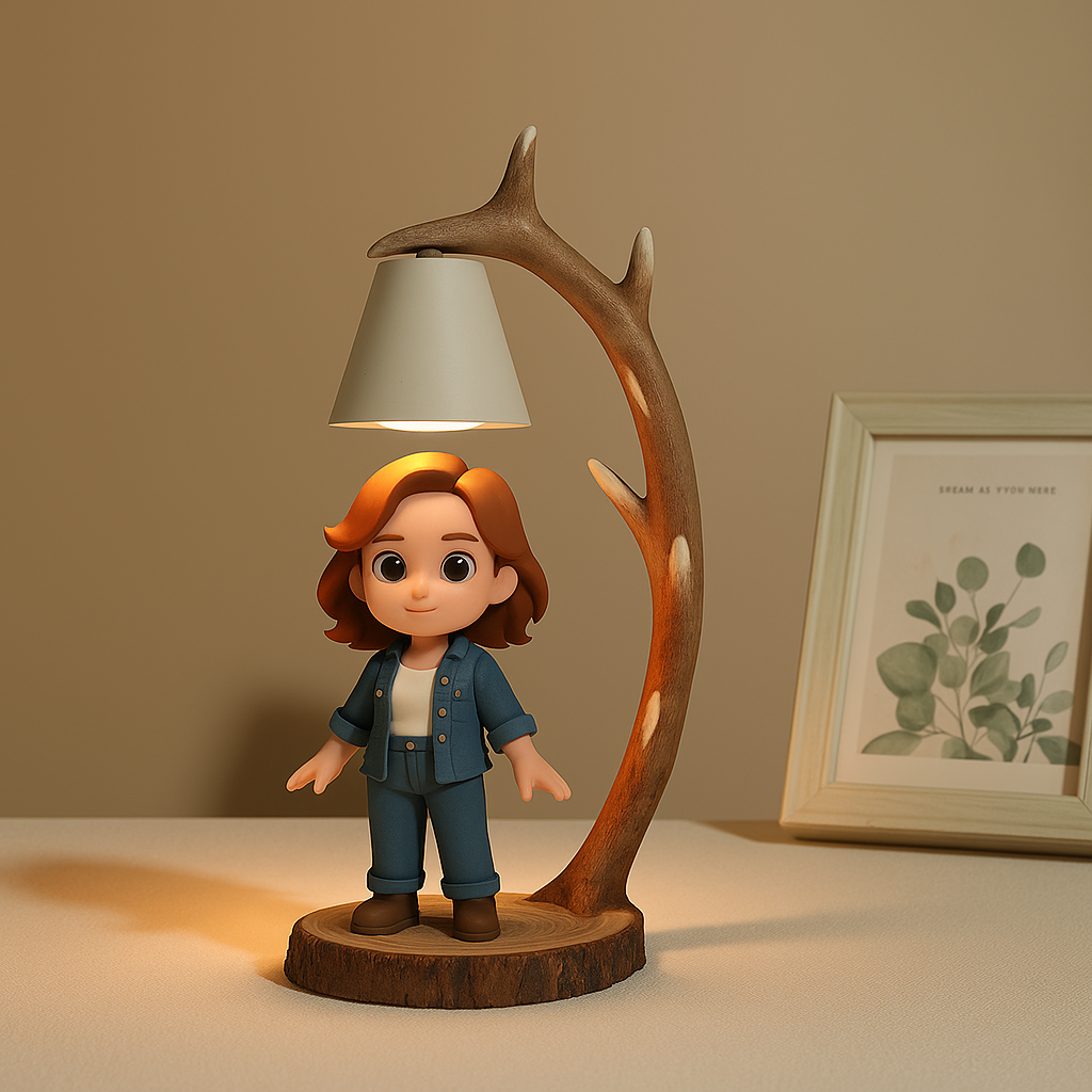 Personalisierte 3d Figur Tischlampe Mit Holzgeweih Design Personalisiertes Geschenk Nachtlicht - 