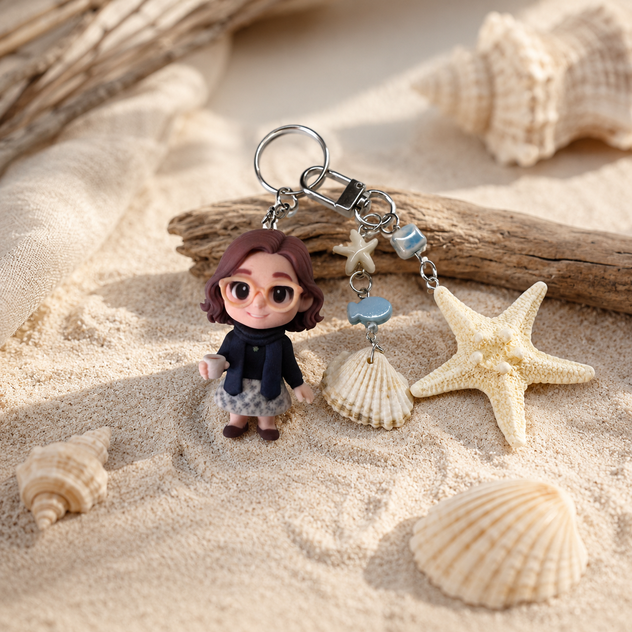 Benutzerdefinierte 3D-Schlüsselanhängerfigur vom Foto mit Strandanhängern, personalisierter Paar-Schlüsselanhänger, einzigartiges und unvergessliches Geschenk - 